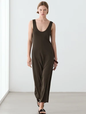 Sukienka Średniej Długości Z Ozdobnym Szwem - Khaki - - Massimo Dutti - Kobieta