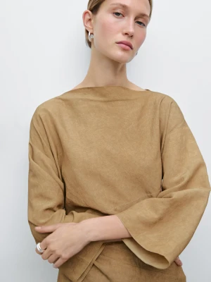 Zdjęcie produktu Sukienka Średniej Długości Z Ozdobnymi Przeszyciami - Brązowy - - Massimo Dutti - Kobieta