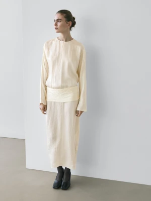 Sukienka Średniej Długości Z Paskiem Gorsetowym − Studio - Beżowy - - Massimo Dutti - Kobieta