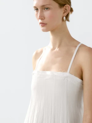 Sukienka Średniej Długości Z Podwójnej Tkaniny Z Fakturą - Biały - - Massimo Dutti - Kobieta