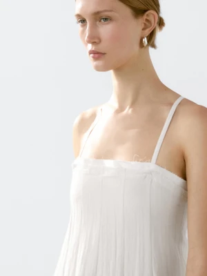 Sukienka Średniej Długości Z Podwójnej Tkaniny Z Fakturą - Biały - - Massimo Dutti - Kobieta
