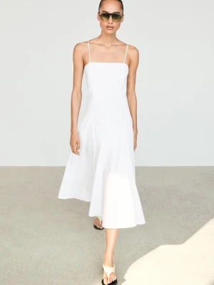 Sukienka Średniej Długości Z Popeliny Na Ramiączkach - Biały - Massimo Dutti - Female