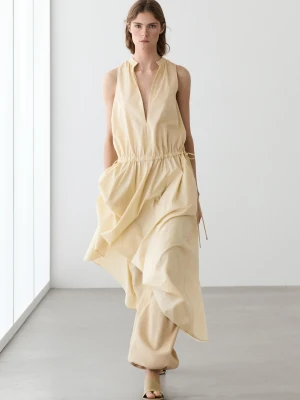 Sukienka Średniej Długości Ze 100% Bawełny Z Gumką W Talii - Jasnożółty - - Massimo Dutti - Kobieta