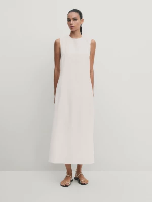 Sukienka Średniej Długości Ze Skrzyżowanymi Ramiączkami Na Plecach - Biały - - Massimo Dutti - Kobieta