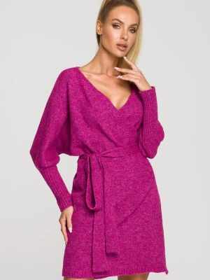 Sweterkowa kopertowa sukienka z wiązaniem żółta Moe