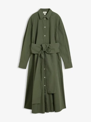 Sukienka szmizjerka z paskiem do wiązania, uszyta z czystej bawełny BonPrix zielony