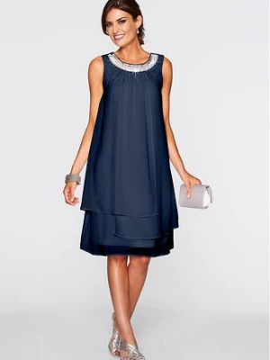 Sukienka szyfonowa z aplikacją ze sztrasem bonprix