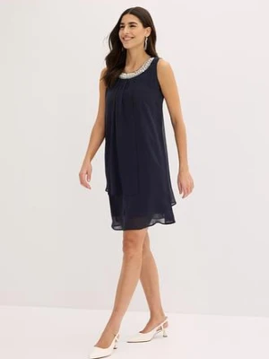 Sukienka szyfonowa z aplikacją ze sztrasem bonprix