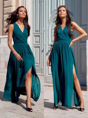 Zielona długa sukienka szerokie ramiączka Choix Roco