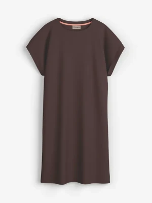 Sukienka T-shirtowa z grubszej dzianiny interlock z czystej bawełny BonPrix brązowy