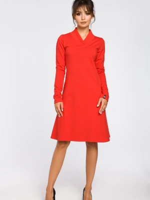 Sukienka trapezowa z dekoltem V bawełniana czerwona dzianina BeWear
