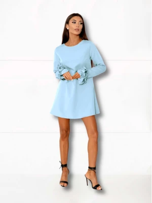 Sukienka trapezowa z ozdobnymi rękawami MANITA - błękitna  magmac 
