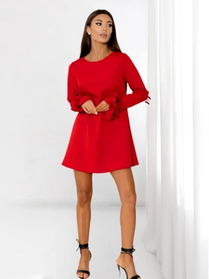 Sukienka trapezowa z ozdobnymi rękawami MANITA - czerwona  magmac 