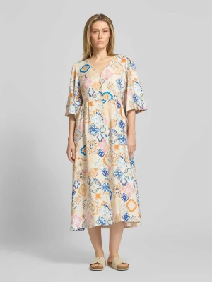 Sukienka tunika z mieszanka wiskozy z dekolt w serek model 'LANCIE' Ichi