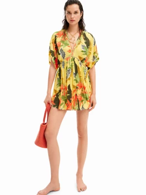 Sukienka tunika z nadrukiem w tropikalny deseń Desigual