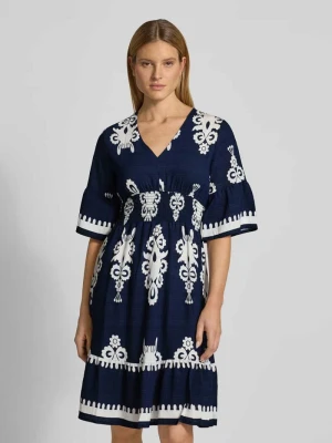 Sukienka tunikowa do kolan z mieszanka wiskozy z dekolt w serek Apricot