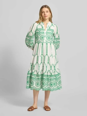 Sukienka tunikowa z dołem obszytym falbaną i krótką listwą guzikową Apricot