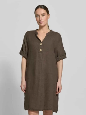 Sukienka tunikowa z lnu z dekoltem w serek model 'Ki44ra' ZABAIONE