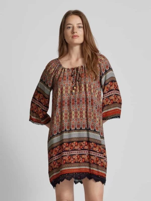 Sukienka tunikowa z wiskozy ze wzorem na całej powierzchni Apricot