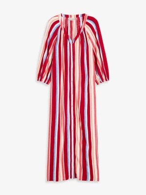 Sukienka typu kaftan z wiskozy z fakturą we wzór w paski BonPrix czerwony