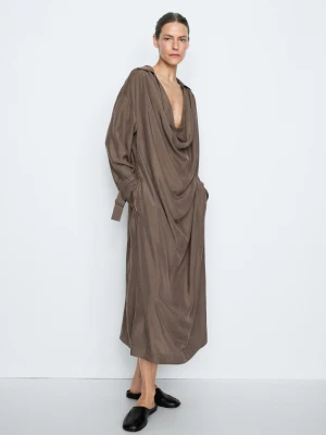 Sukienka Typu Trencz Z Drapowanym Dekoltem - Studio - Brązowy - - Massimo Dutti - Kobieta