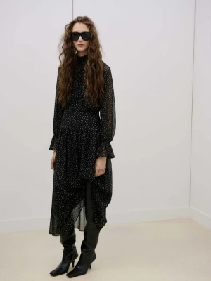 Sukienka w grochy z bufiastymi rękawami czarny - Kobieta - - MANGO