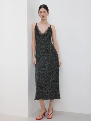 Sukienka w grochy z koronką czarny - Kobieta - - MANGO