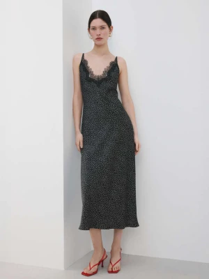 Sukienka w grochy z koronką czarny - Kobieta - - MANGO