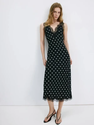 Sukienka w grochy z koronką czarny - Kobieta - - MANGO
