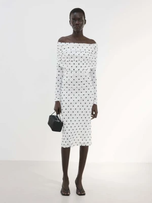 Sukienka w groszki bez ramiączek biały - Kobieta - - MANGO