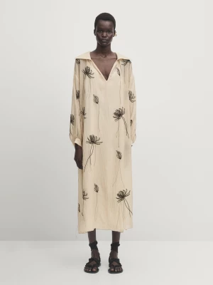 Sukienka W Haftowany Wzór - Opalony - - Massimo Dutti - Kobieta
