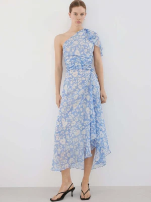 Sukienka w kwiaty z asymetrycznym dekoltem niebieski - Kobieta - - MANGO