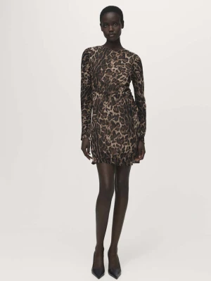 Sukienka w panterkę marszczona w talii brązowy - Kobieta - - MANGO