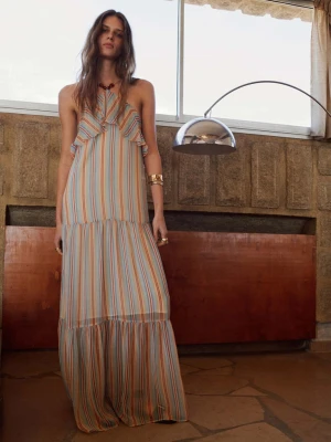 Sukienka w paski z falbanami niebieski - Kobieta - - MANGO