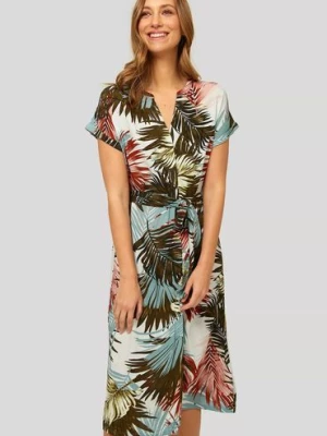 Sukienka w tropikalne wzory z paskiem w talii Greenpoint