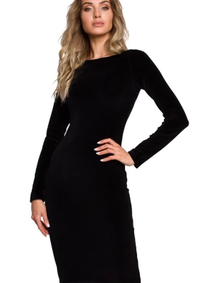 Sukienka welurowa ołówkowa dopasowana z długim rękawem czarna Polski Producent
