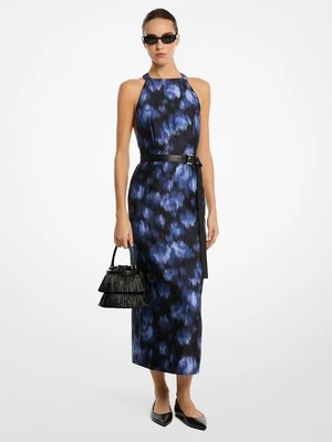 Sukienka wiązana na szyi z jedwabiu chiné i wełnianego szantungu z kwiatowym wzorem MICHAEL KORS COLLECTION