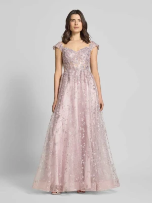 Sukienka wieczorowa błyszcząca z tiulu z haftami Unique