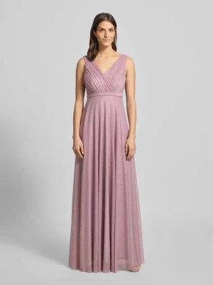 Sukienka wieczorowa krój regular fit z błyszczącą siateczką TROYDEN COLLECTION