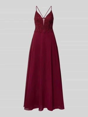 Sukienka wieczorowa o kroju regular fit z kwiatowym obszyciem koronką luxuar