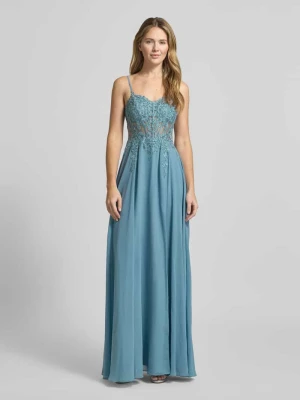 Sukienka wieczorowa o kroju regular fit z kwiatowym obszyciem koronką luxuar