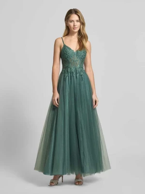 Sukienka wieczorowa o kroju regular fit z kwiatowym obszyciem koronką luxuar