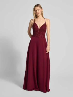 Sukienka wieczorowa o kroju regular fit z kwiatowym obszyciem koronką luxuar