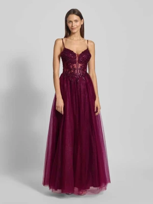 Sukienka wieczorowa o kroju regular fit z kwiatowym obszyciem z koronki luxuar