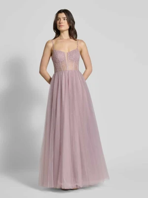 Sukienka wieczorowa o kroju regular fit z obszyciem ozdobnymi kamieniami Mascara