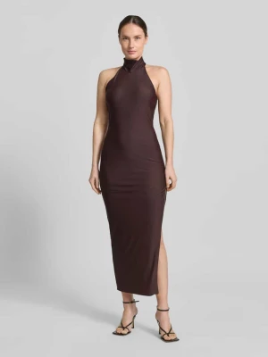 Sukienka wieczorowa o kroju slim fit ze stójką Laona Ciemnobrązowy