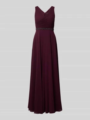 Sukienka wieczorowa typu fit and flare z haftem z pereł Vera Mont Ciemnoczerwony
