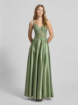 Sukienka wieczorowa w kroju regular fit z kwiatowym haftem luxuar