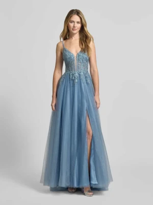 Sukienka wieczorowa w kroju regular fit z kwiatowym haftem luxuar