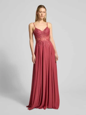 Sukienka wieczorowa w kroju regular fit z kwiatowym haftem luxuar